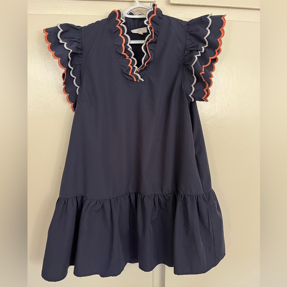 Entro Navy Dress with Ruffled Trim